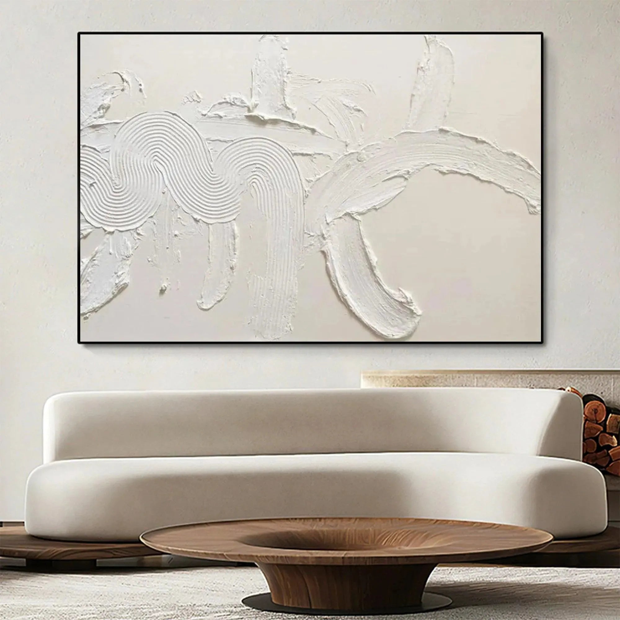 Combed Plaster Art Canvas | Modern Textured White Painting #AA 106