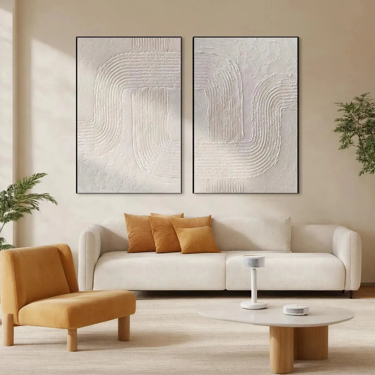 Textured 3D Abstract Diptych | Set of 2 White Wall Art #AA 105