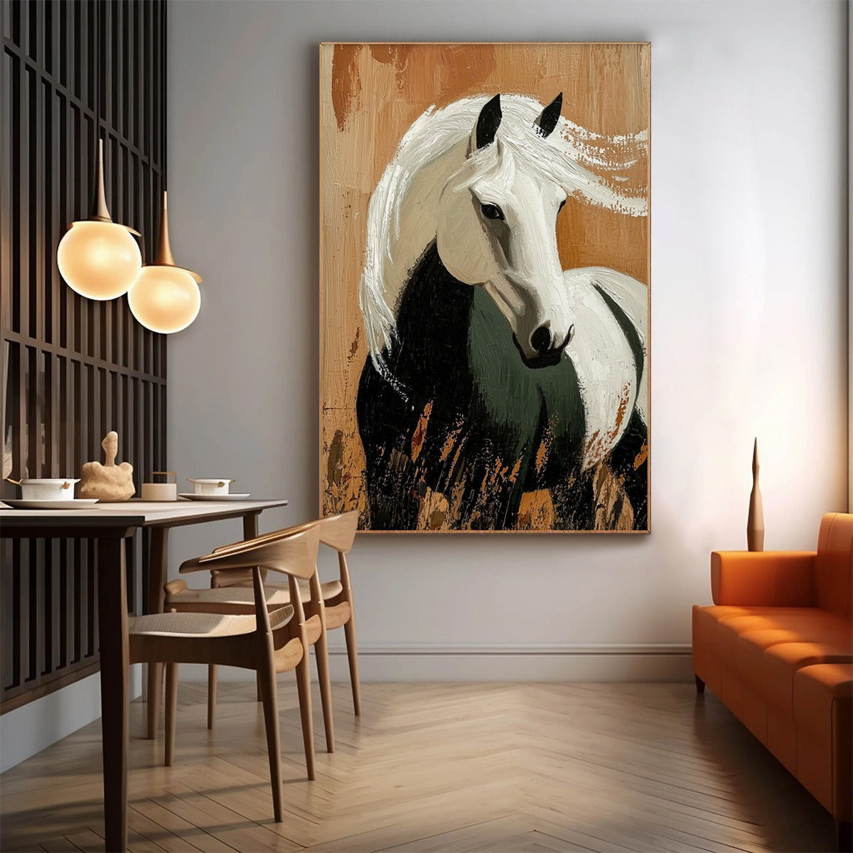 Majestic White Horse Painting | Modern Animal Wall Art #AA 180