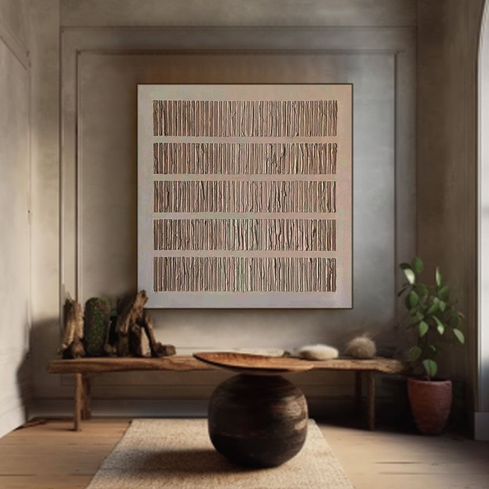 Wabi Sabi Wall Art with Textured Wood Effect | Large Square Canvas #TC 240