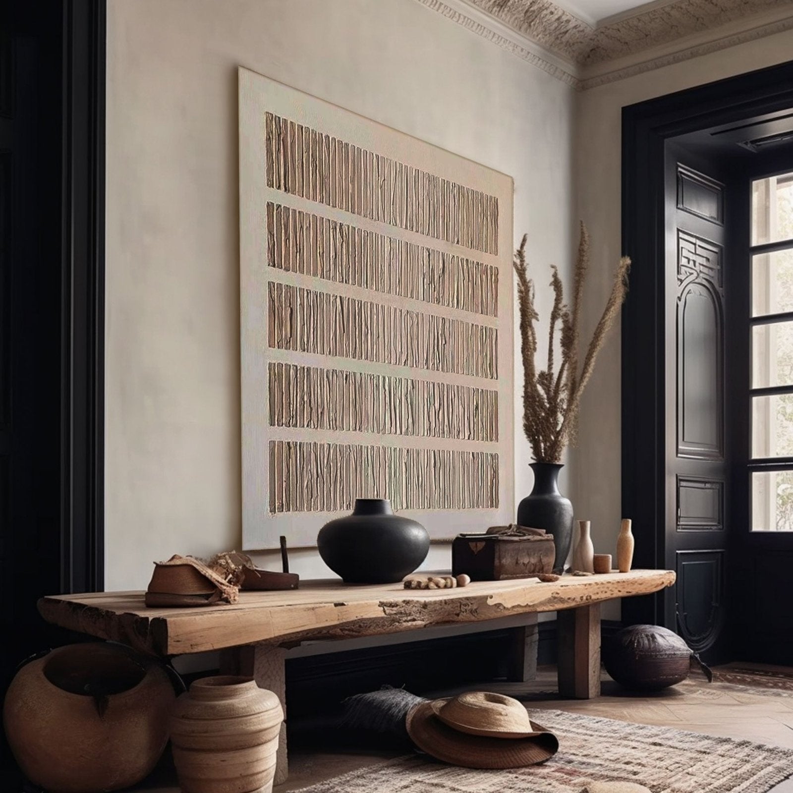 Wabi Sabi Wall Art with Textured Wood Effect | Large Square Canvas #TC 240