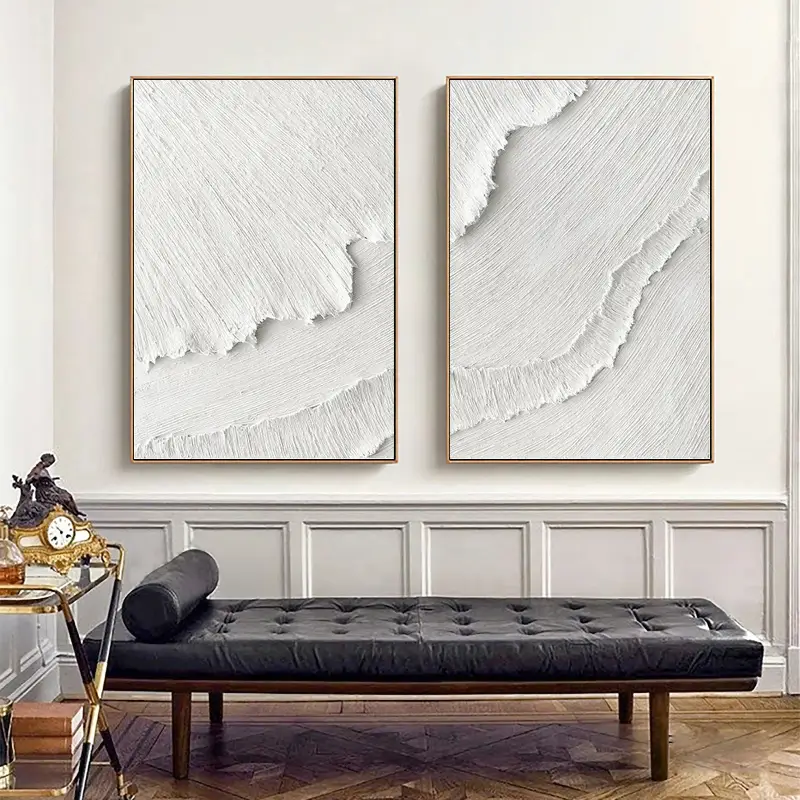 Minimalist Textured Ocean Wall Art | 2 Piece Large White Abstract Decor #ZZ 125
