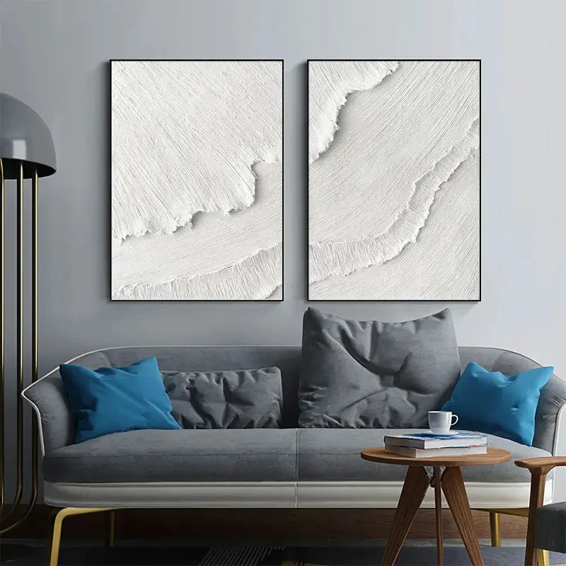 Minimalist Textured Ocean Wall Art | 2 Piece Large White Abstract Decor #ZZ 125