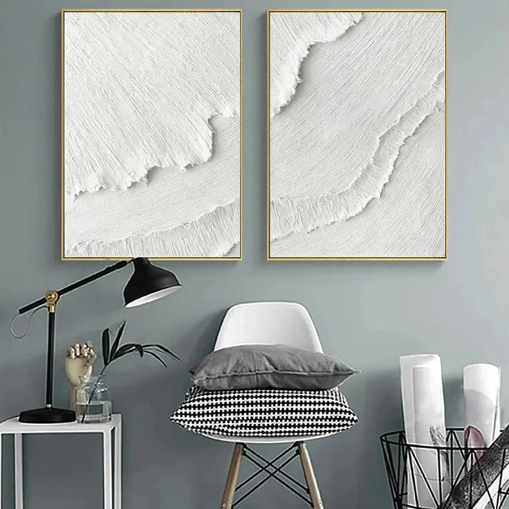 Minimalist Textured Ocean Wall Art | 2 Piece Large White Abstract Decor #ZZ 125