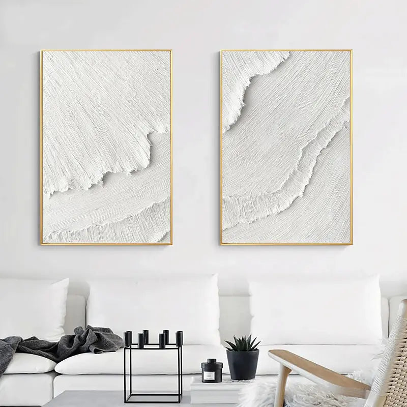 Minimalist Textured Ocean Wall Art | 2 Piece Large White Abstract Decor #ZZ 125