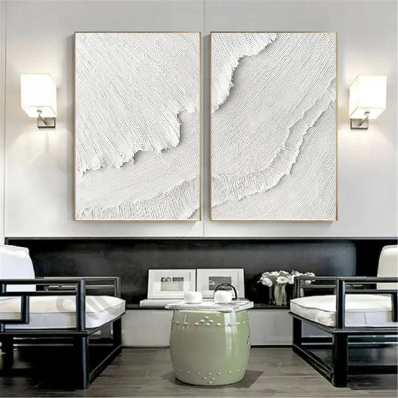 Minimalist Textured Ocean Wall Art | 2 Piece Large White Abstract Decor #ZZ 125