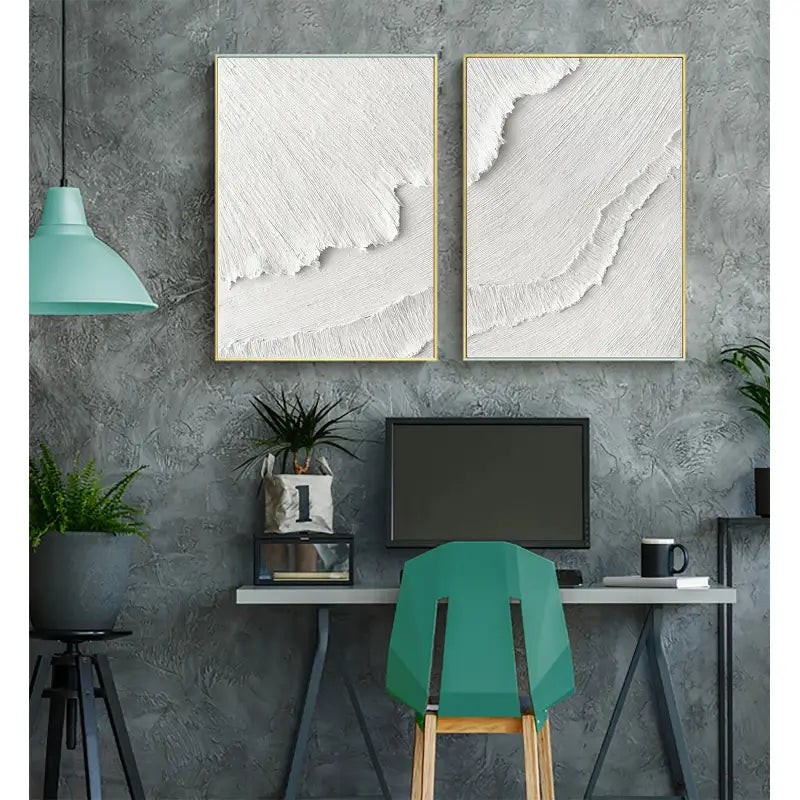 Minimalist Textured Ocean Wall Art | 2 Piece Large White Abstract Decor #ZZ 125