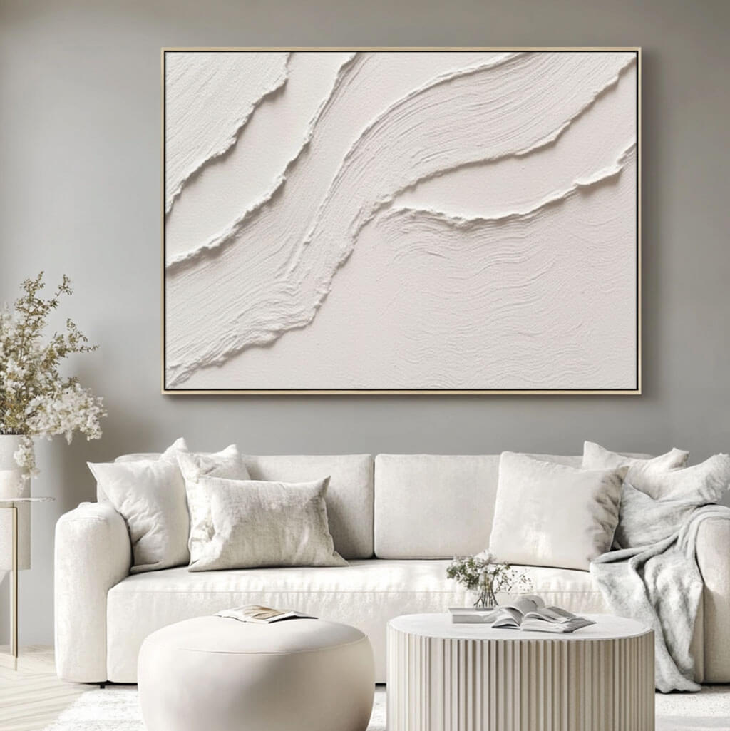Abstract Topographic Map Art | Minimalist White Painting #AA 242