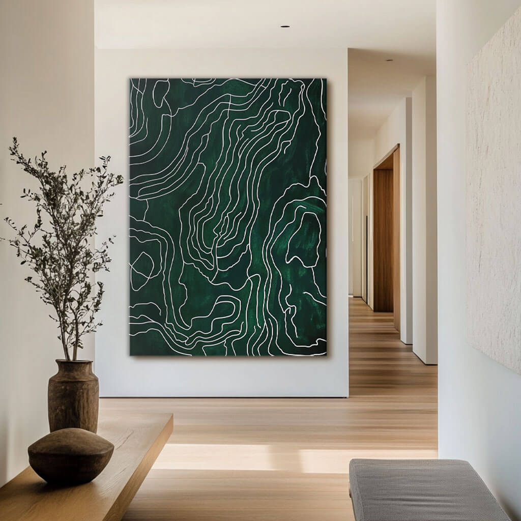 Emerald Green & White Line Art | High Contrast Abstract Painting #AA 243