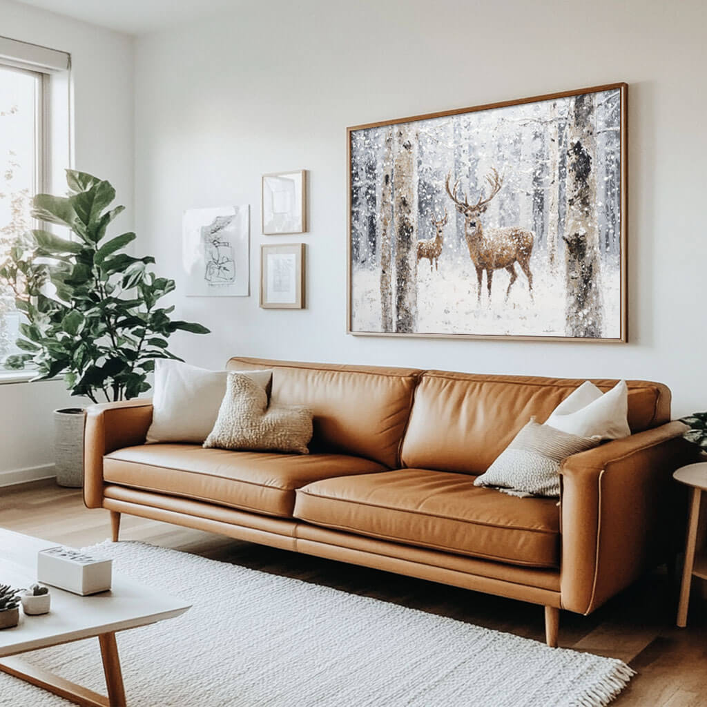 Deer in Snow Painting | Winter Forest Landscape Wall Art #AA 164