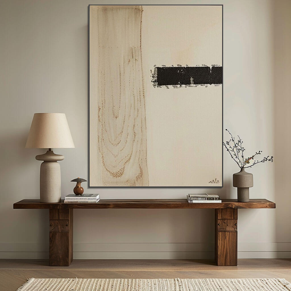 Japandi Style Wall Art | Minimalist Black & Beige Painting #AA 249