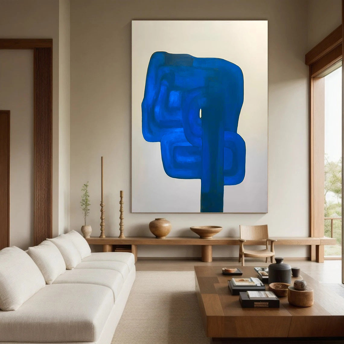 Oversized Cobalt Blue Abstract Painting | Contemporary Wall Art #JJ 066