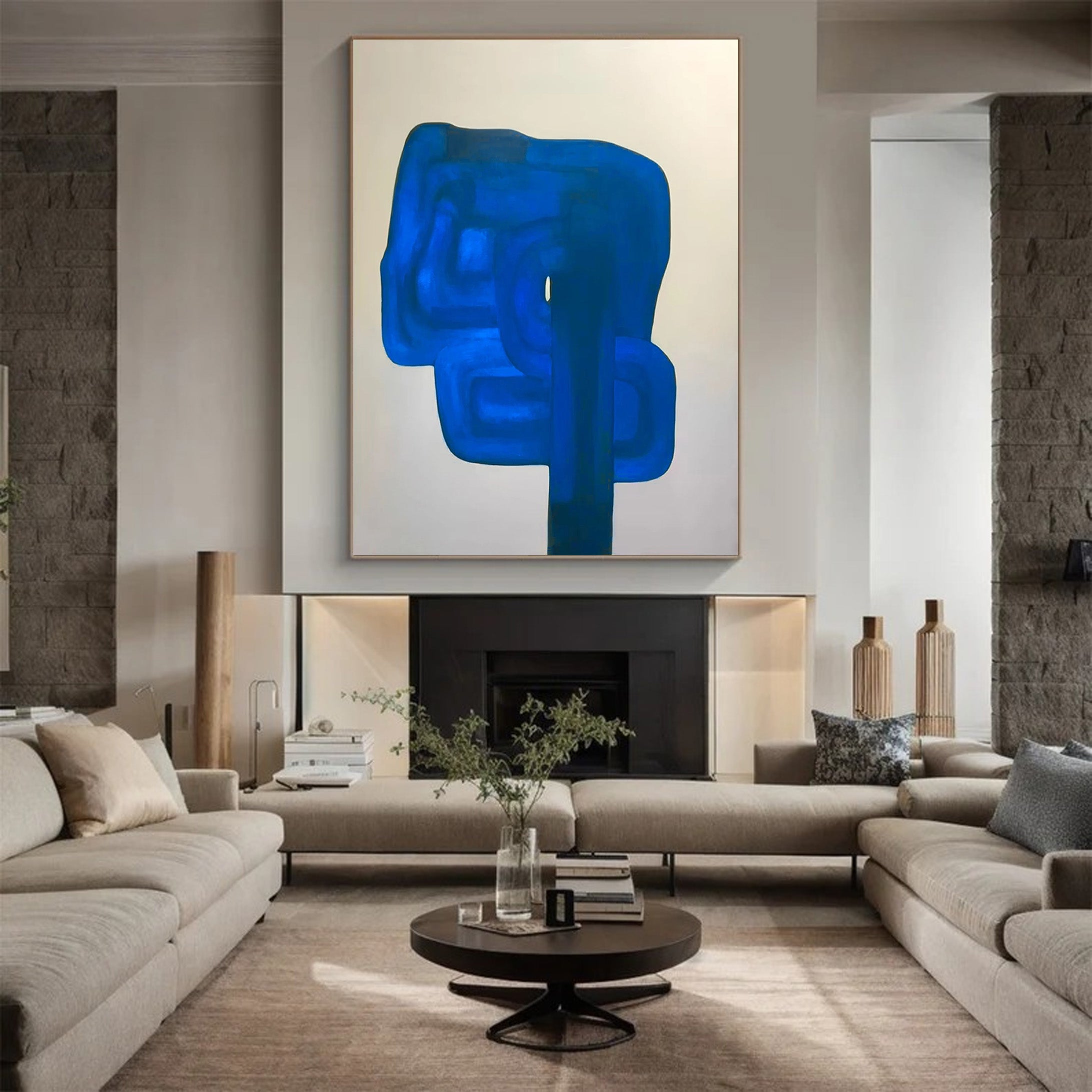 Oversized Cobalt Blue Abstract Painting | Contemporary Wall Art #JJ 066