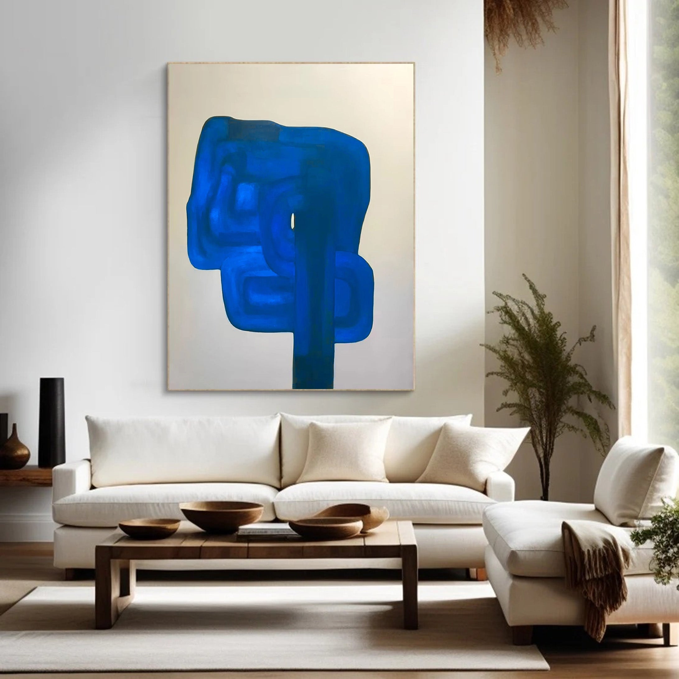 Oversized Cobalt Blue Abstract Painting | Contemporary Wall Art #JJ 066