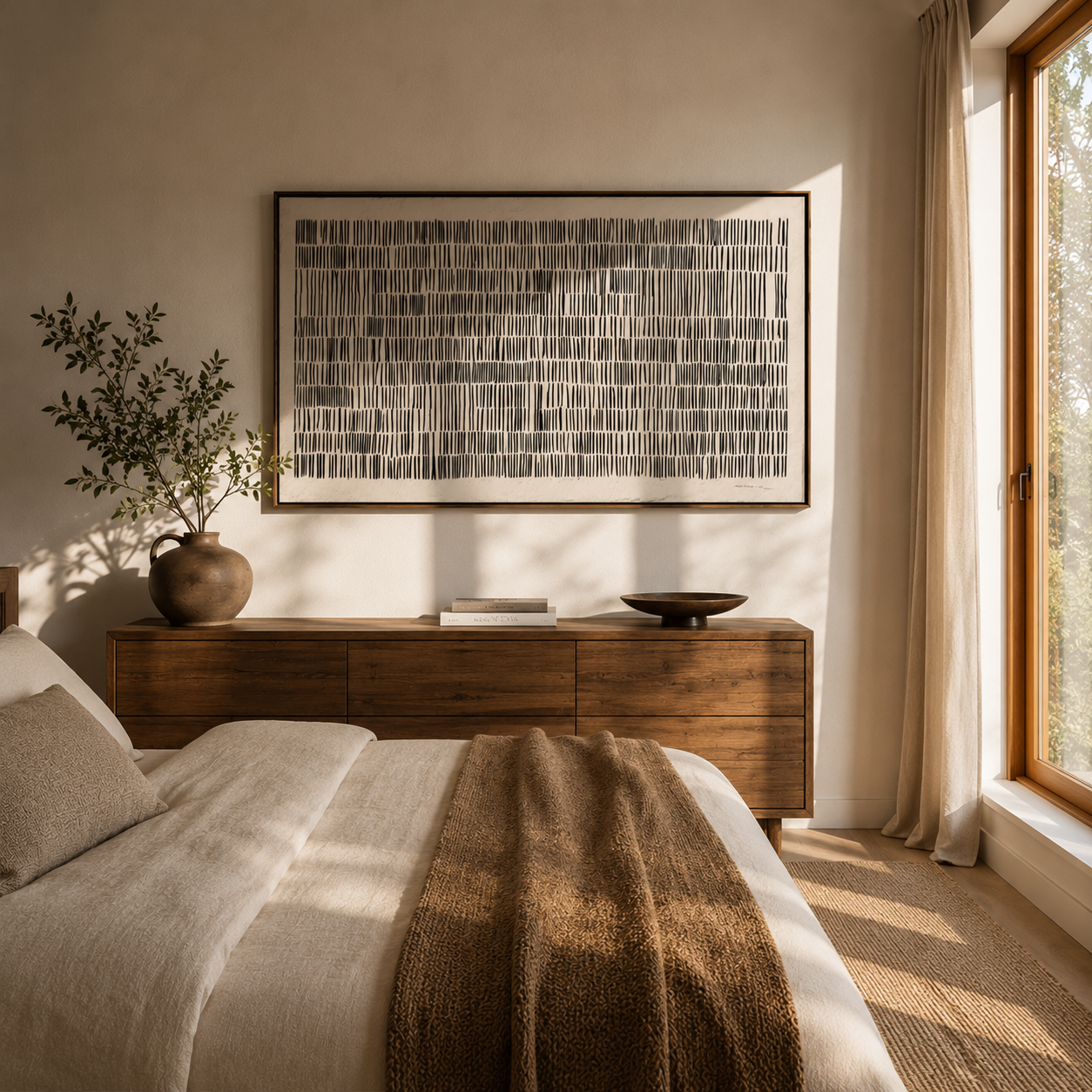 Quiet Rhythm – Minimalist Line Grid Wall Art for Modern Organic Interiors