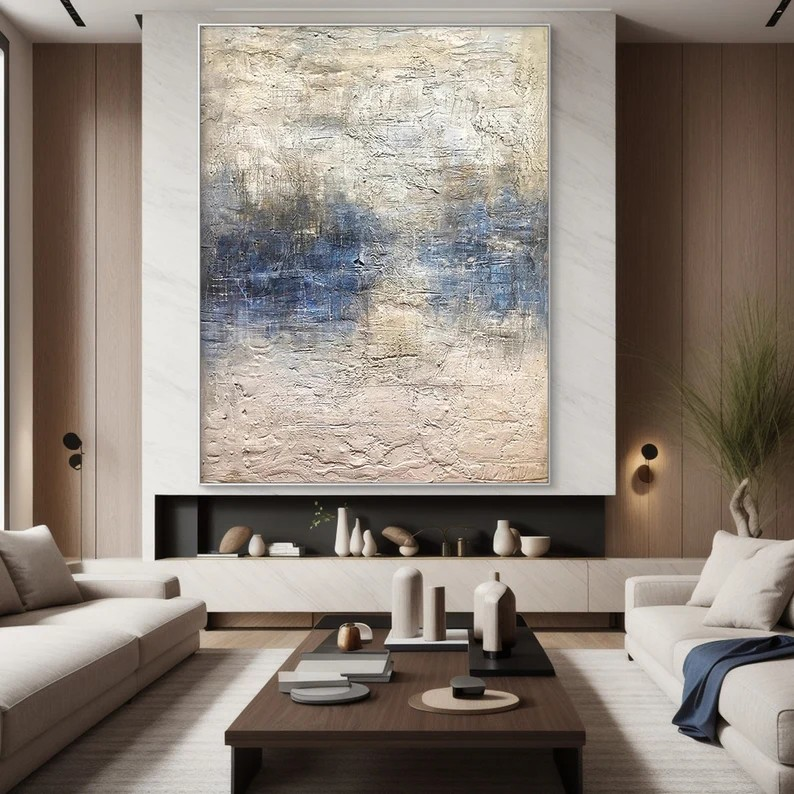 Handmade Abstract Ocean Art | Textured Blue, White & Beige Art  #TC 066