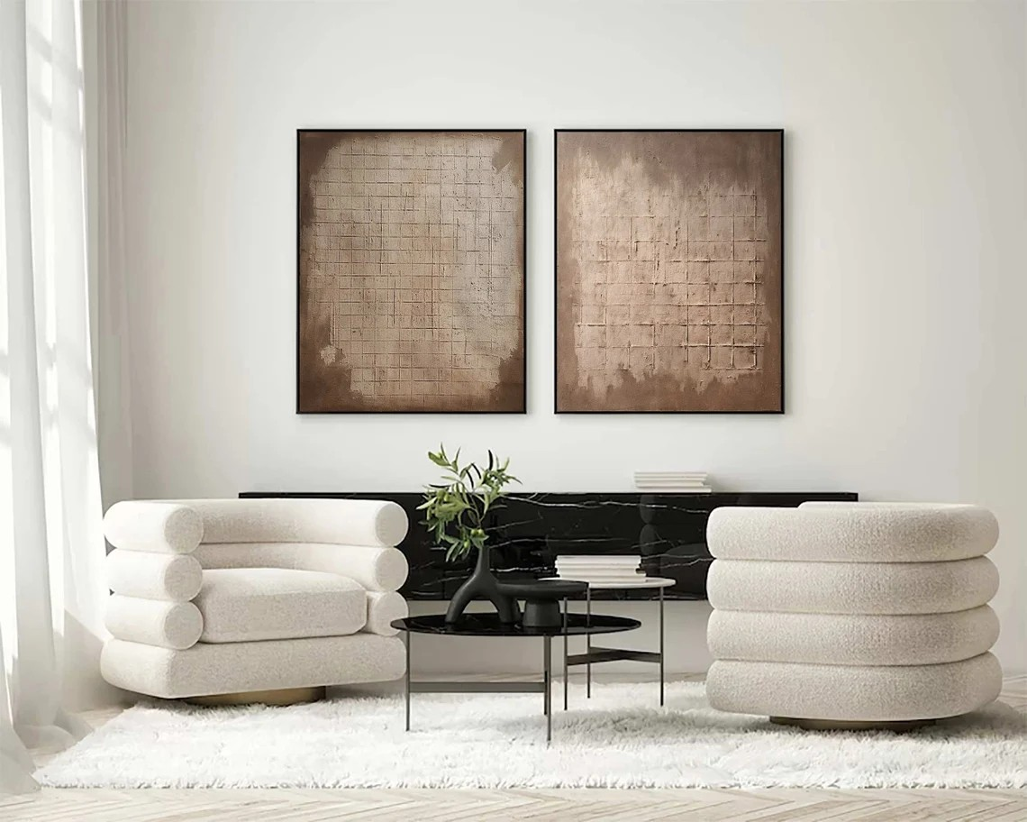 Set of Two Abstract Textured Canvas Paintings  for Modern Interiors #JJ 009