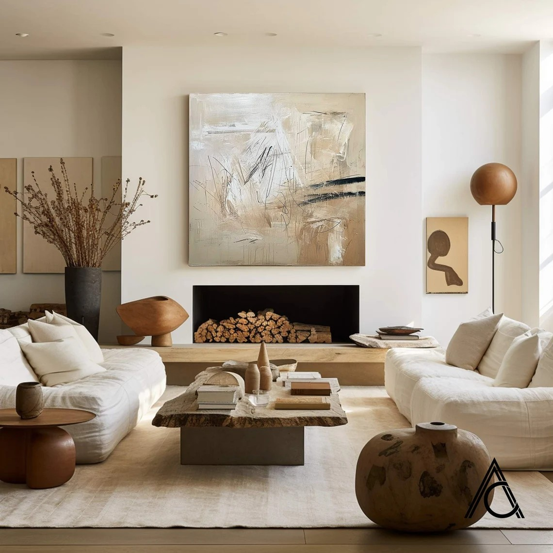 Large Abstract Oil Painting for Dining Room - Neutral Tones #JJ 024