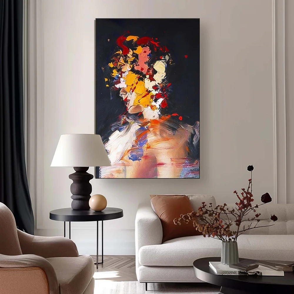 Color Abstract Face Art on Canvas| Big Vertical Textured Painting #JJ 290