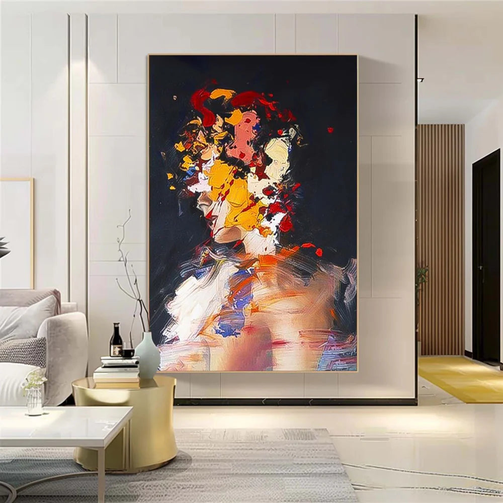 Color Abstract Face Art on Canvas| Big Vertical Textured Painting #JJ 290