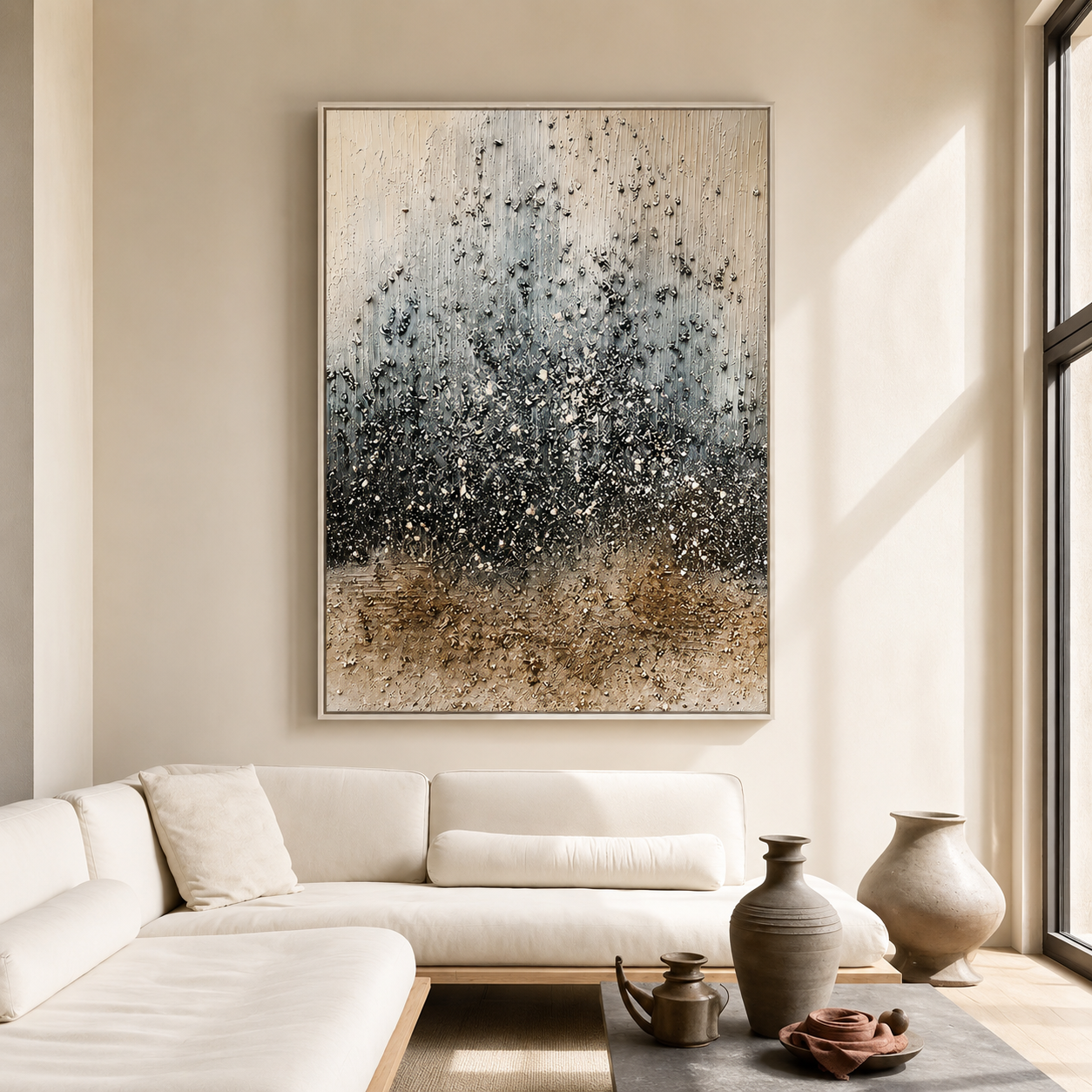 Midnight Cascade – Luxury Neutral Abstract Wall Art