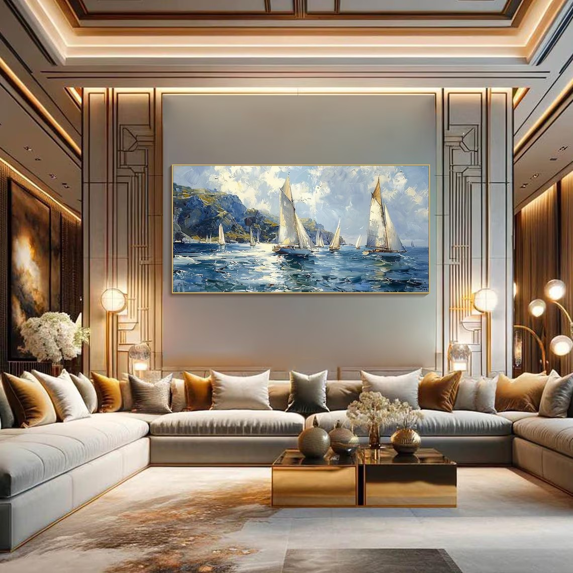 Textured Sailboat Oil Painting - Handmade Seascape Art #TC 098