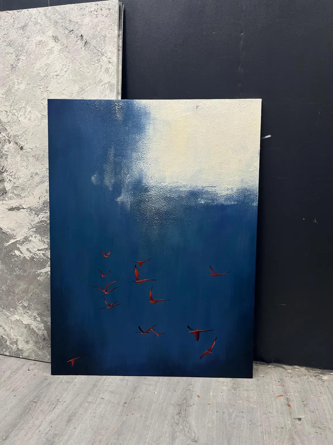 Abstract Birds Hand-Painted Oil Painting | Modern Minimalist Sky Artwork  #TC 022