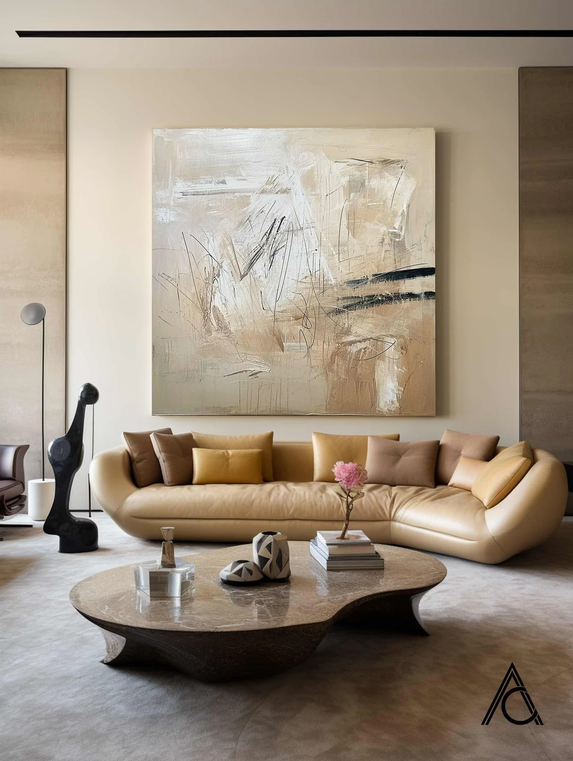 Large Abstract Oil Painting for Dining Room - Neutral Tones #JJ 024