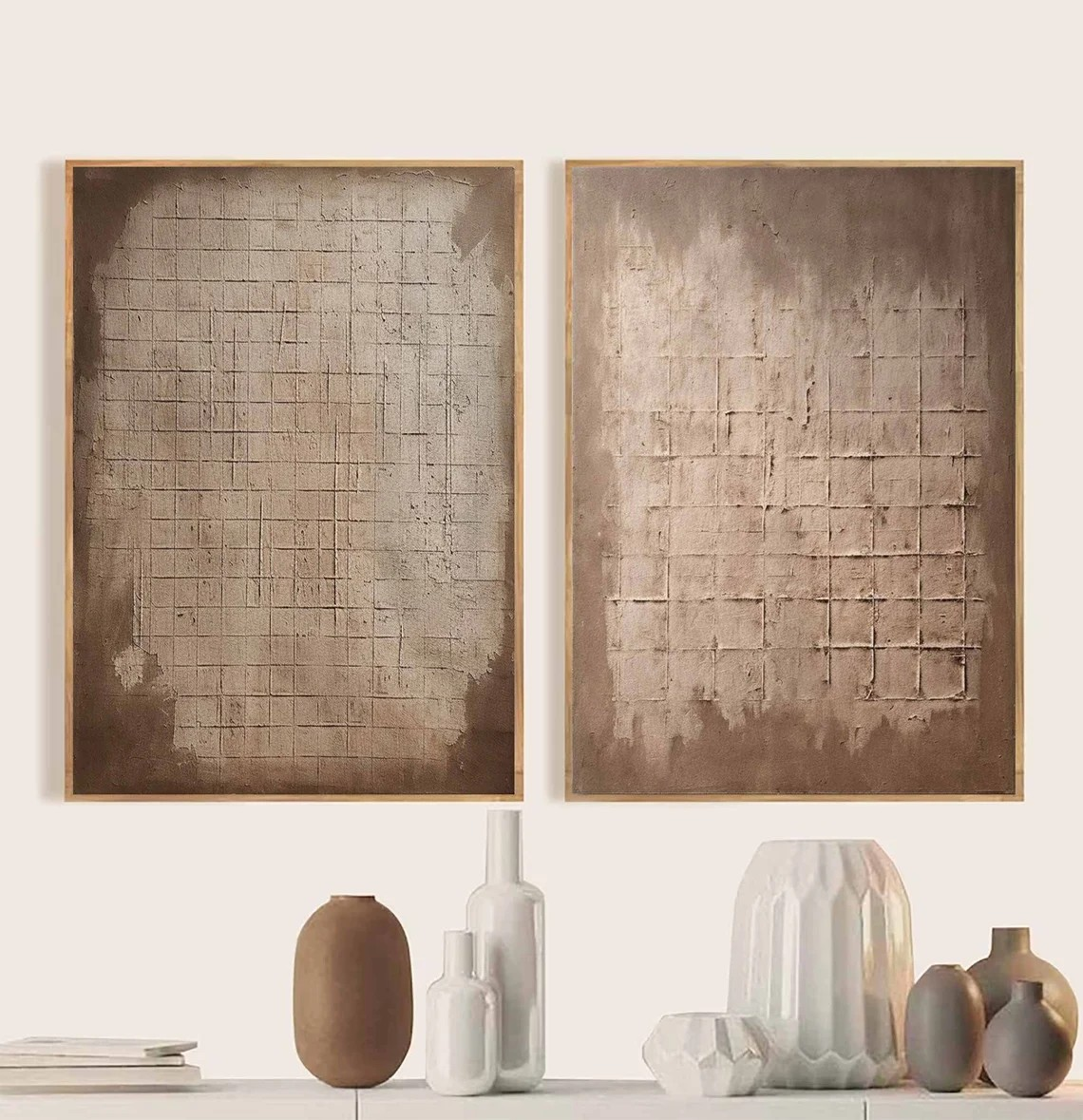 Set of Two Abstract Textured Canvas Paintings  for Modern Interiors #JJ 009