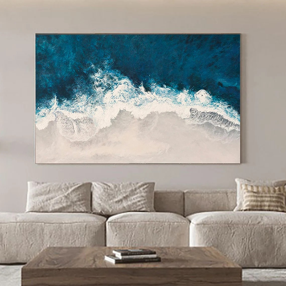 3D Vibrant Blue & White Ocean - Modern Seascape Art #JJ 019