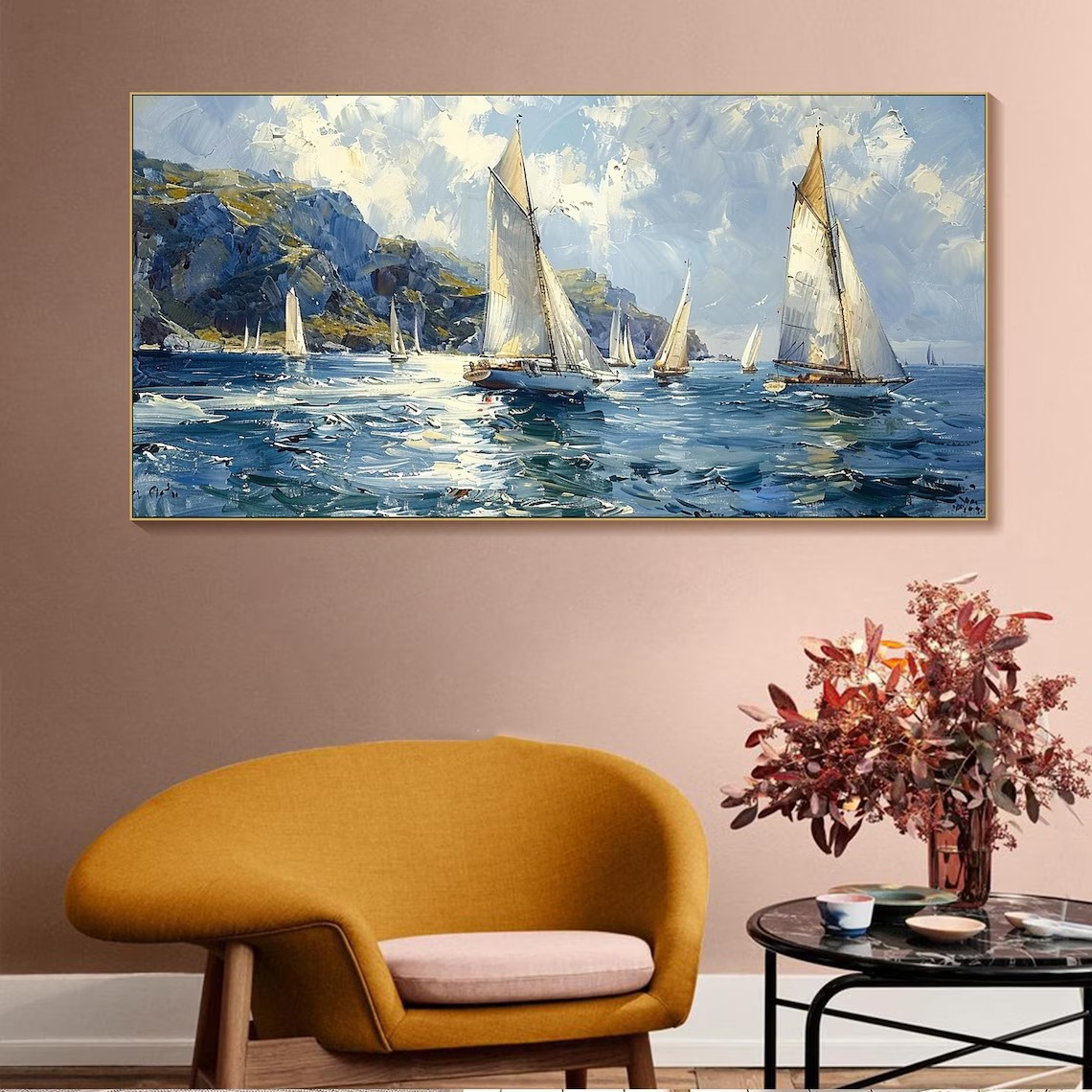 Textured Sailboat Oil Painting - Handmade Seascape Art #TC 098