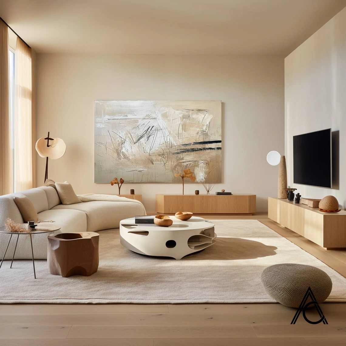 Large Abstract Oil Painting for Dining Room - Neutral Tones #JJ 024