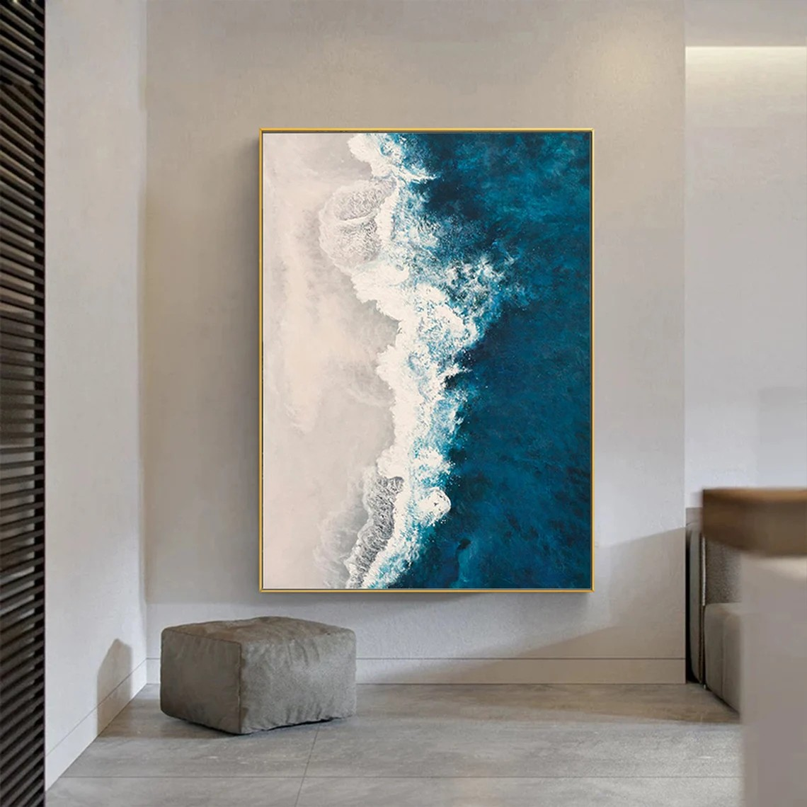 3D Vibrant Blue & White Ocean - Modern Seascape Art #JJ 019