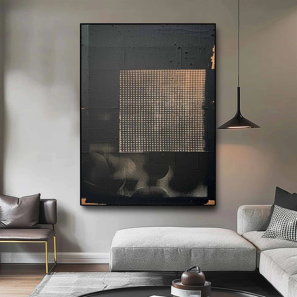 Textured Black & Gold Abstract Art - Modern Oil Painting #JJ 007