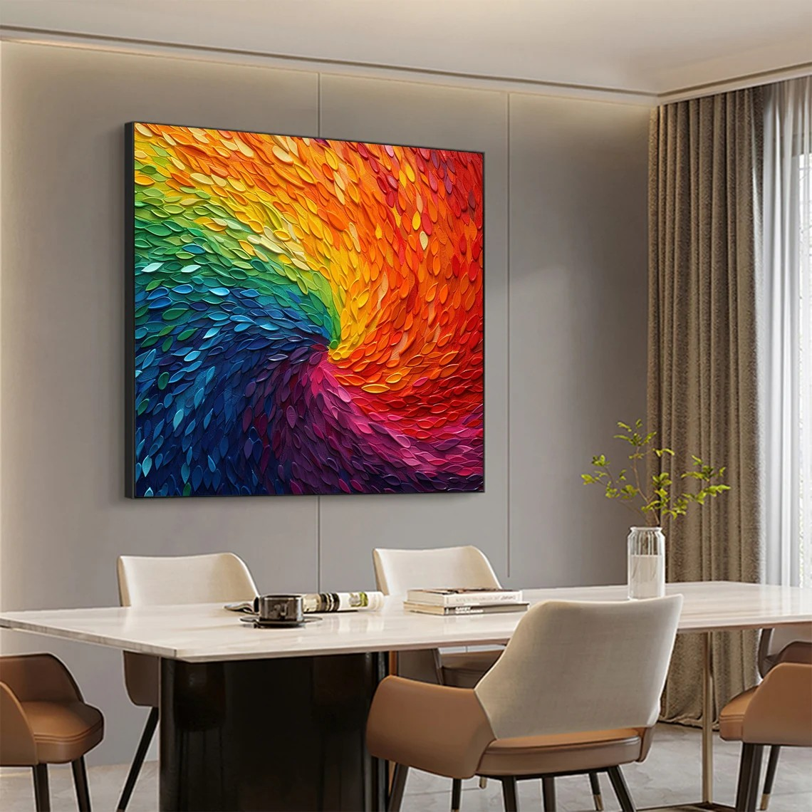 Rainbow Swirl Textured Abstract Oil Painting - Vibrant Art #JJ 043