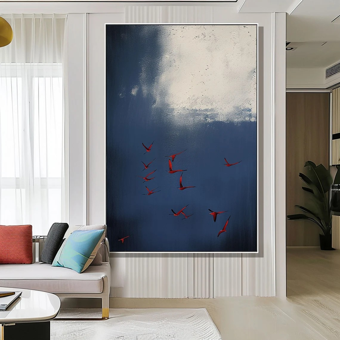 Abstract Birds Hand-Painted Oil Painting | Modern Minimalist Sky Artwork  #TC 022