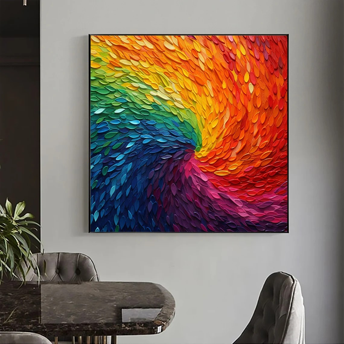 Rainbow Swirl Textured Abstract Oil Painting - Vibrant Art #JJ 043