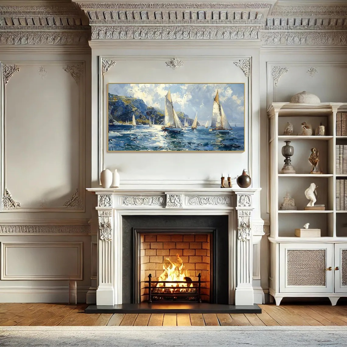 Textured Sailboat Oil Painting - Handmade Seascape Art #TC 098