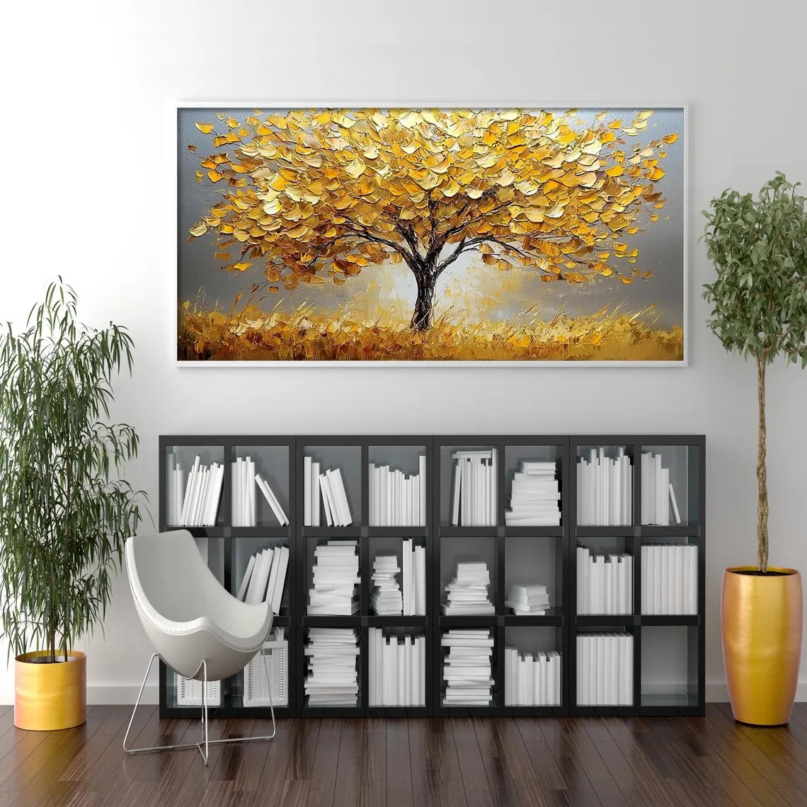 Panoramic Golden Tree Abstract Oil Painting - Textured Art #JJ 042
