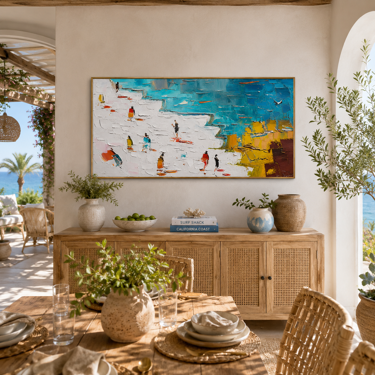 Coastal Promenade – Textured Colorful Panoramic Wall Art