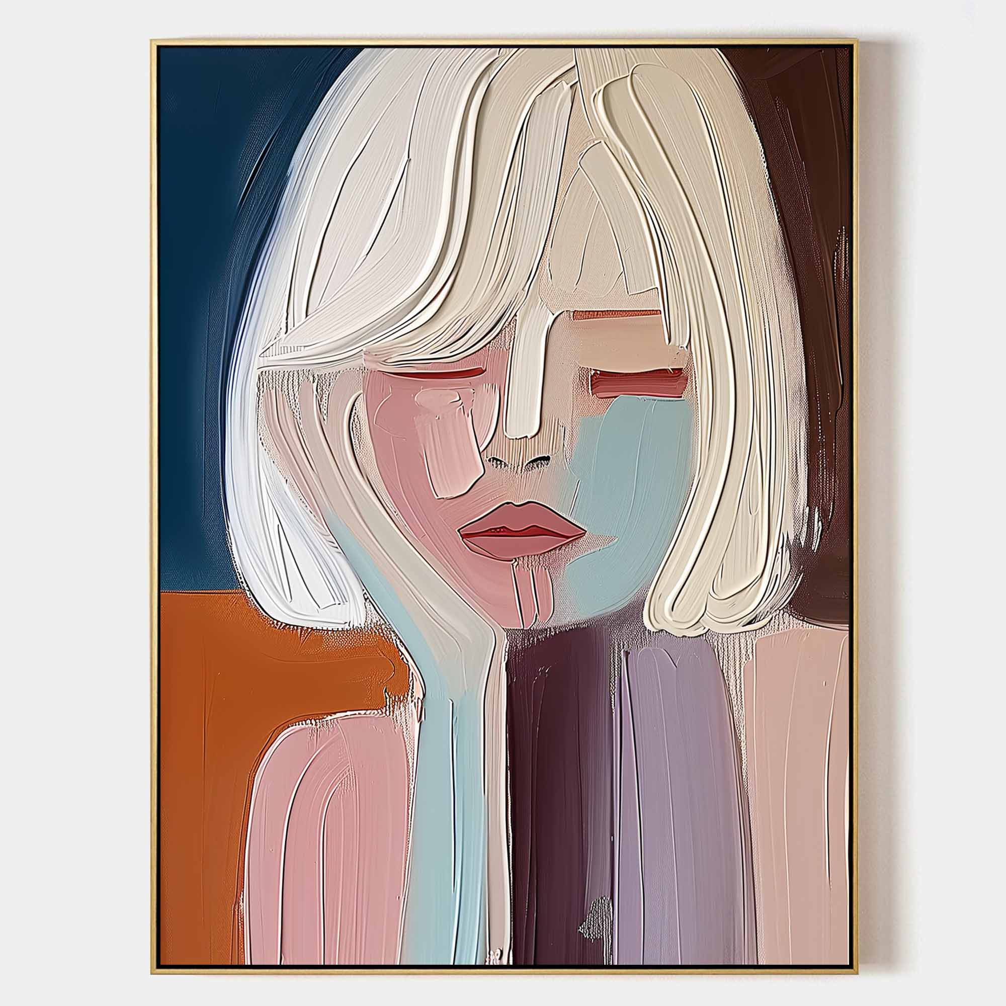 Modern Abstract Portrait Wall Art – Textured Female Oil Painting – Artreeoil