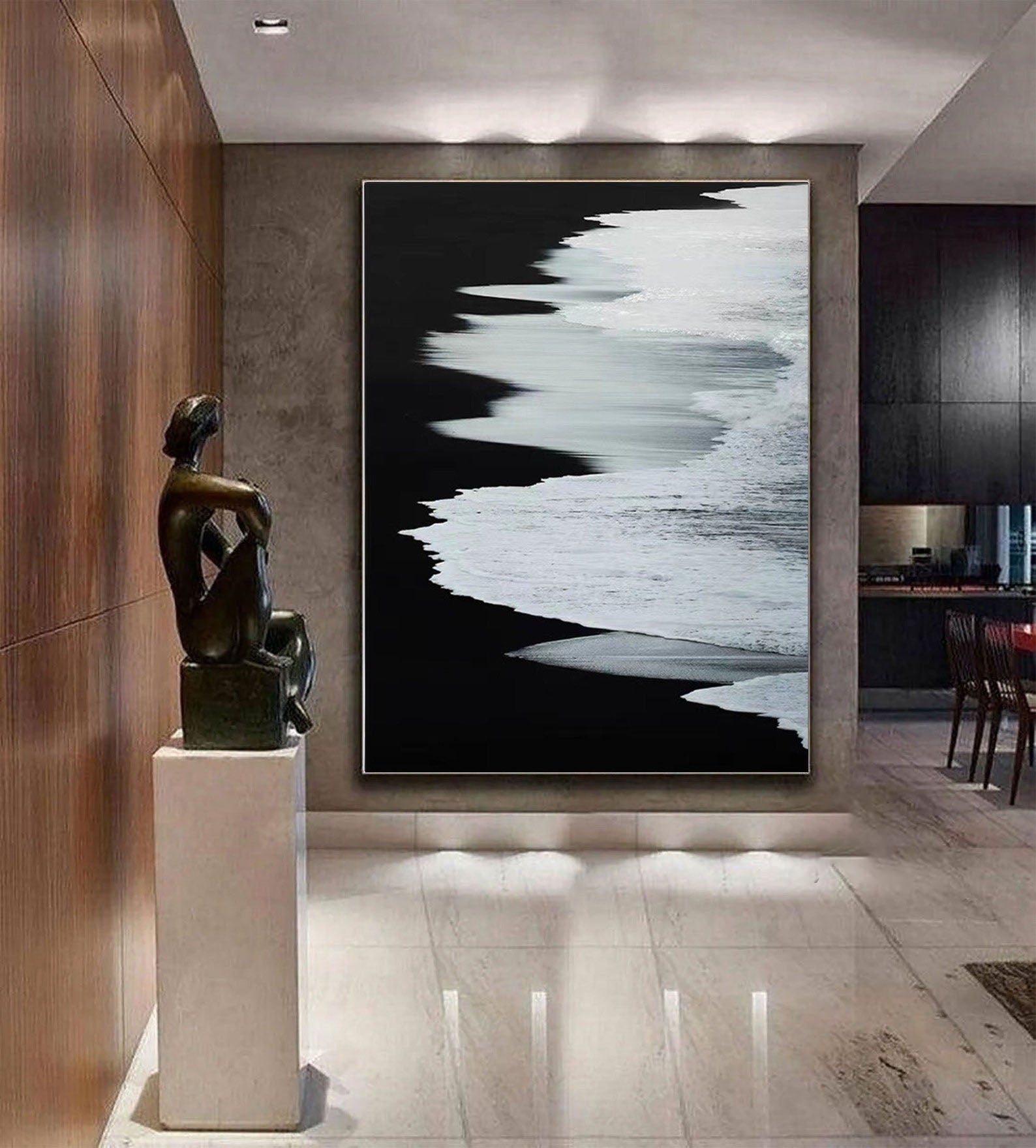 Black & White Abstract Coastline Oil Painting #TB 029