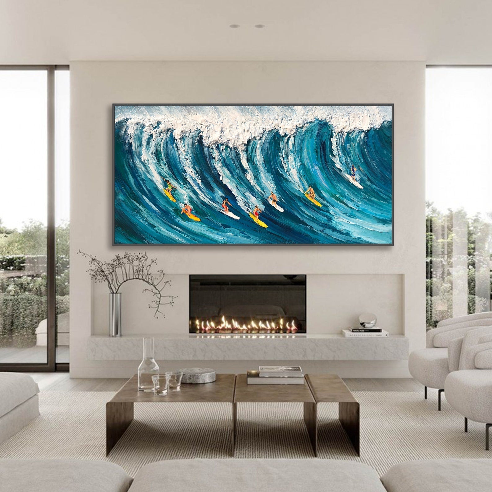 Blue Ocean Wave Surfing Abstract Art, Modern Sport #TB 076