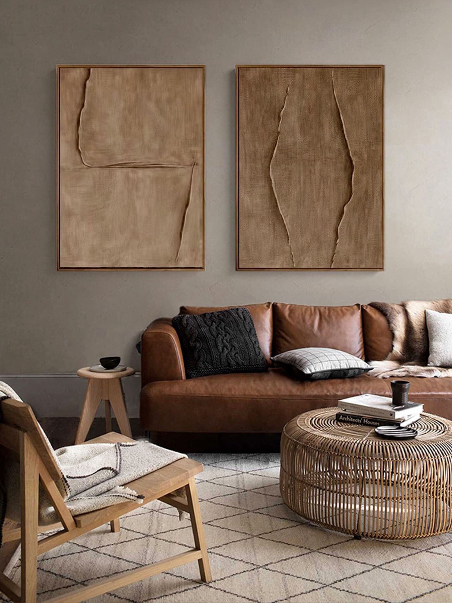 Modern 3D Texture Wabi Sabi Art | Beige Decor Set of 2 #TB 039