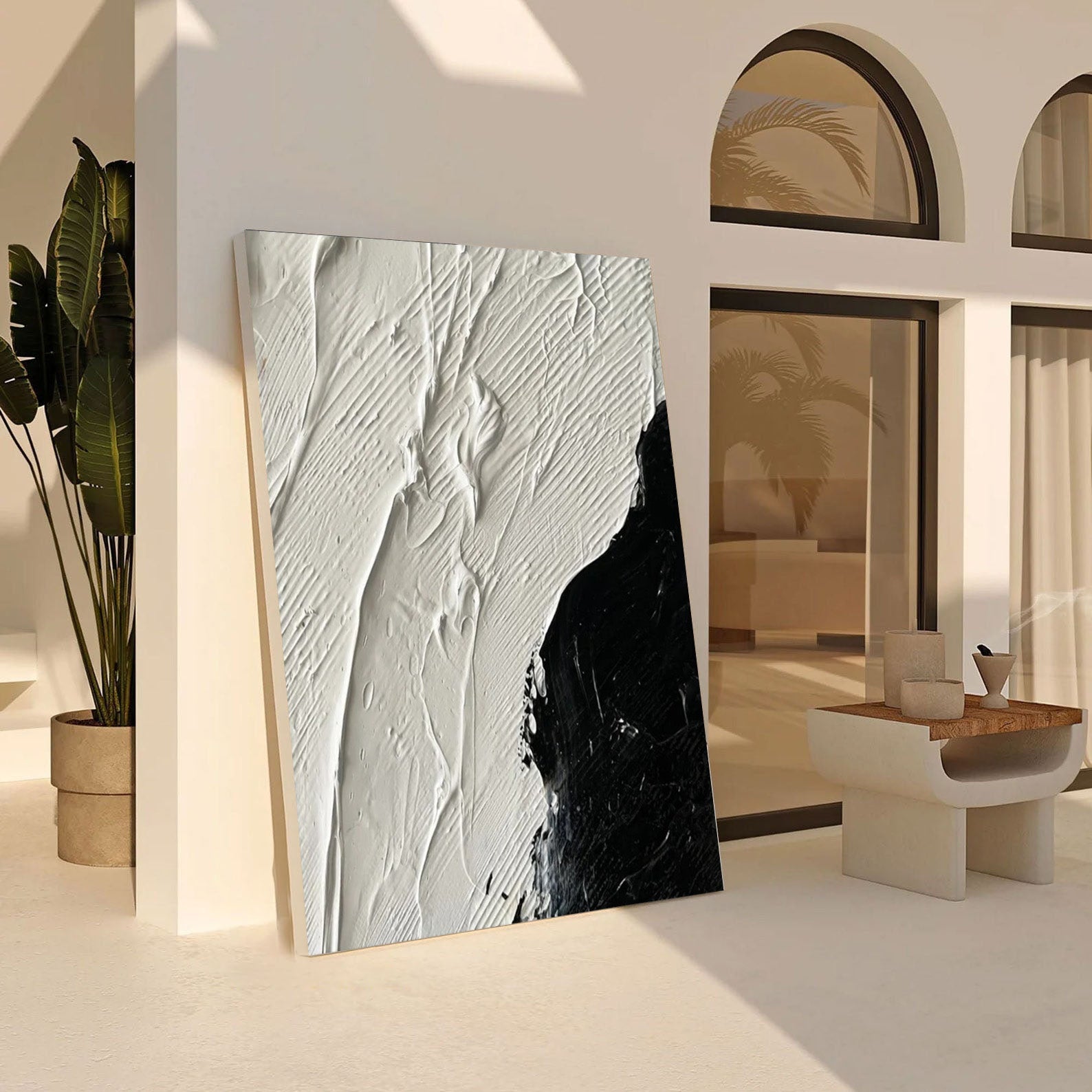 Black and White Textured Abstract Oil Painting - Modern Minimalist #JJ 056