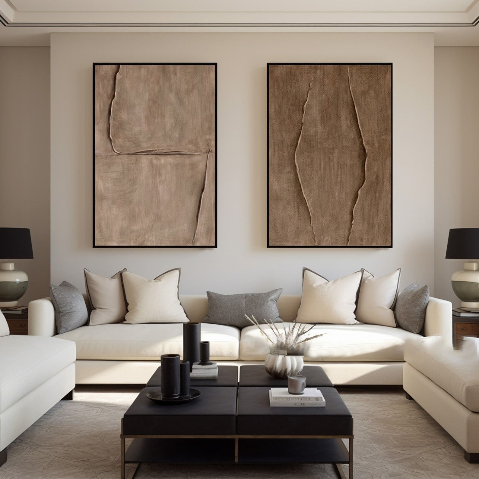 Modern 3D Texture Wabi Sabi Art | Beige Decor Set of 2 #TB 039