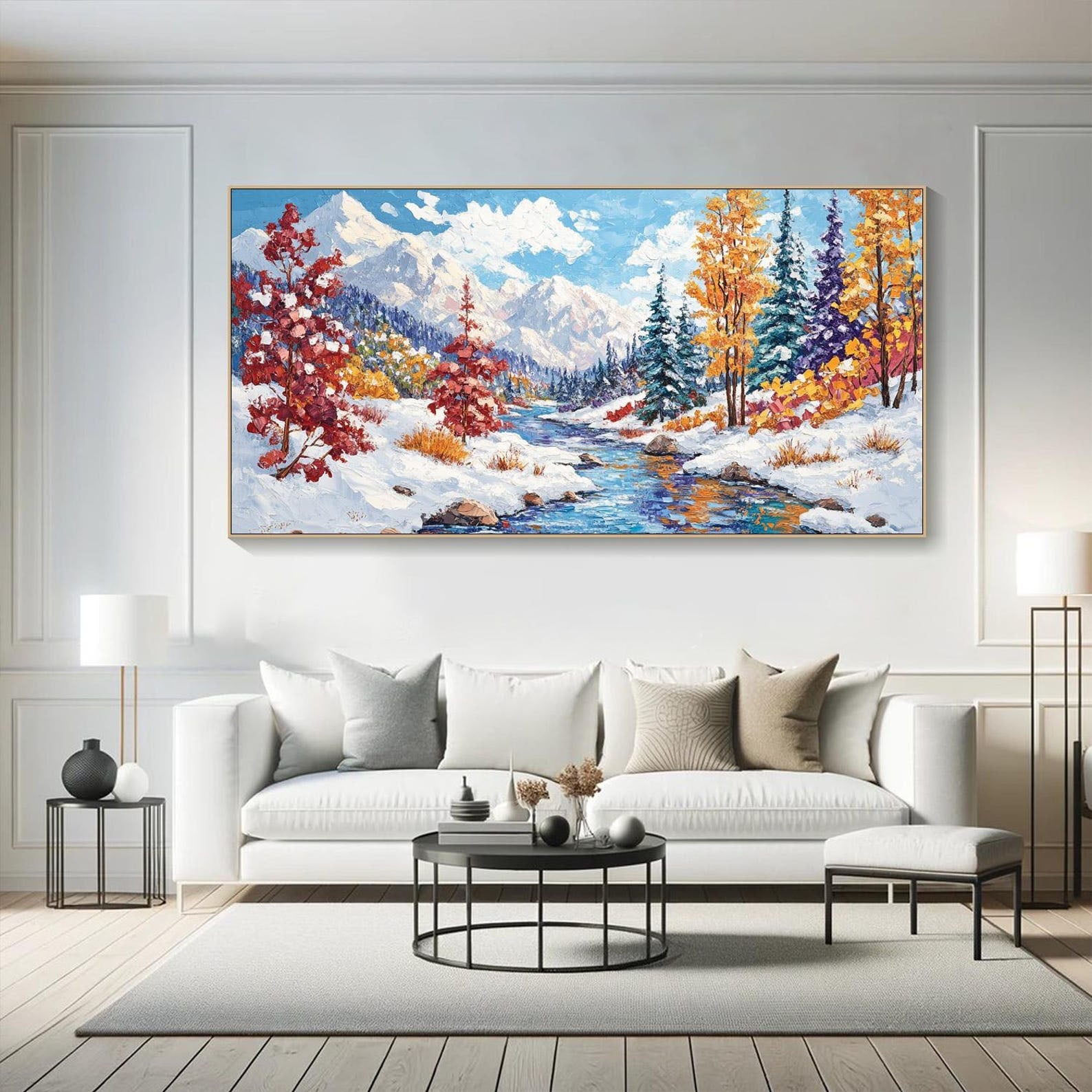 Colorful Winter Scenery Wall Art | Original Mountain & Forest Oil Painting #TB 087