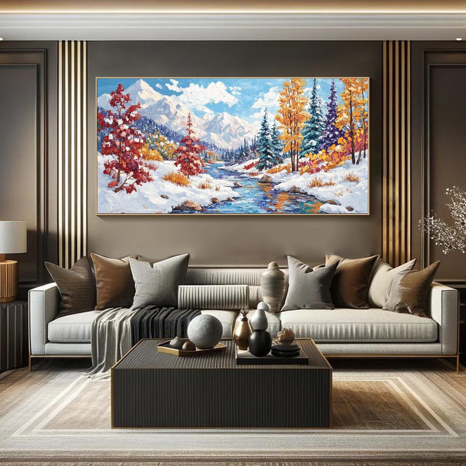 Colorful Winter Scenery Wall Art | Original Mountain & Forest Oil Painting #TB 087