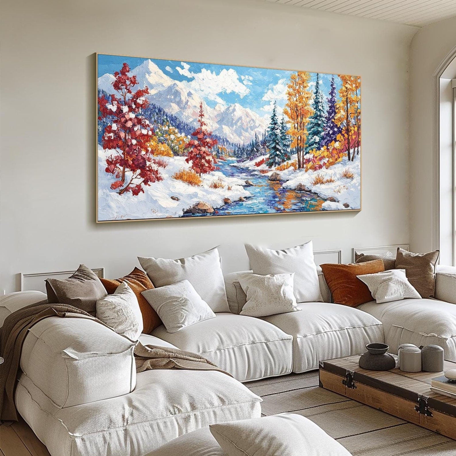 Colorful Winter Scenery Wall Art | Original Mountain & Forest Oil Painting #TB 087