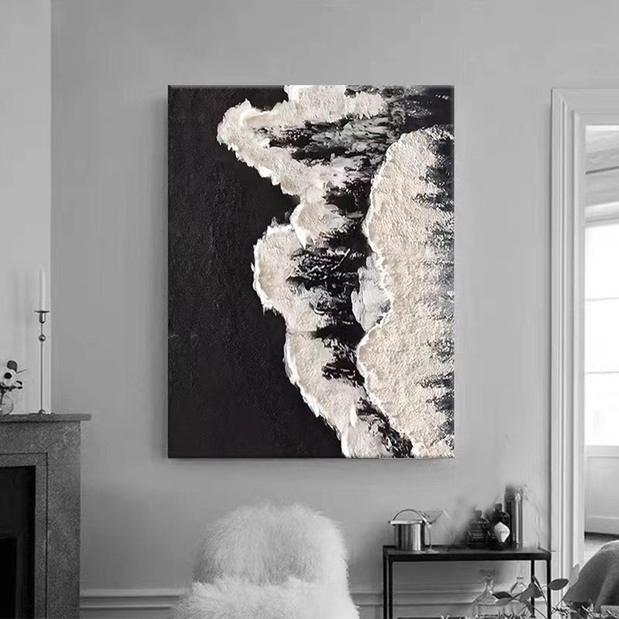 Minimalist Handmade Oil Painting - Black and White Abstract Art #TB 034